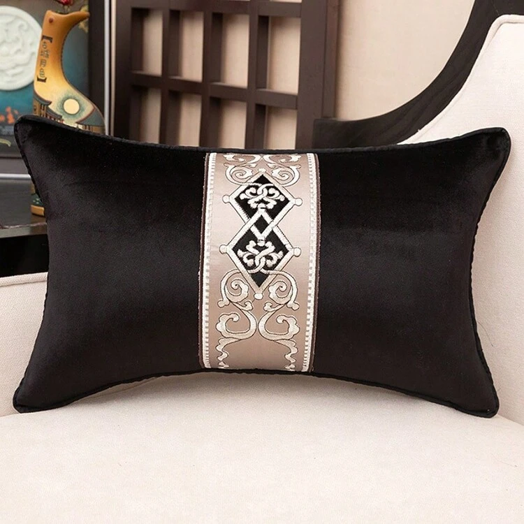 1 Stück Schwarzes Weißes Luxus Stickerei Samt Kissenbezug 30x50 45x45 50x50 Dekorative Patchwork High-end Sofa Kissenbezug Dekor Kissenbezug - Schwarz und Weiss - Übersicht 4