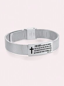 1入組可調式不鏽鋼網狀手鍊,刻有圖案,可供男女日常佩戴或作為聖誕、新年禮物