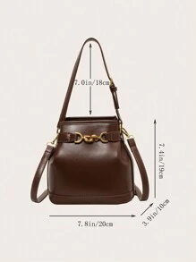 KVKY Elegant Simple Metal Lock Bucket Bag Retro Coffee Brown Shoulder Bag Women's Mini Wallet Ideal for Business Casual Work Holiday Office Vacation - Coffee Brown - View 9