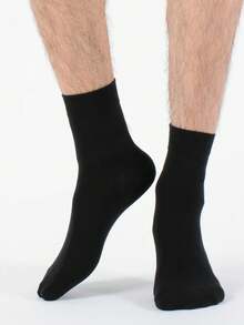 6 Pairs Set Large Size Socks, Autumn And Winter, Men's Plain Mixed Knit Casual Business Mid Tube Socks, Fit For Daily Wear, Formal Wear, Work, European And American Sizes, Comfortable And Breathable, Durable And Comfortable, Even If Standing For A Long Time - Black - View 2