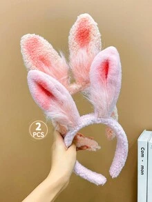 Chicas 2 piezas Cintas para el pelo rosado & blanco felpa con oreja de conejo - Multicolor - Ver 4