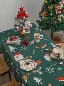 1 Miếng Màu xanh lá Giáng sinh Khăn trải bàn Polyester Chất xơ Ren Cạnh Che phủ Đối với Cà phê Bàn , TV Tủ Đồ trang trí - xanh quân đội - Xem 5