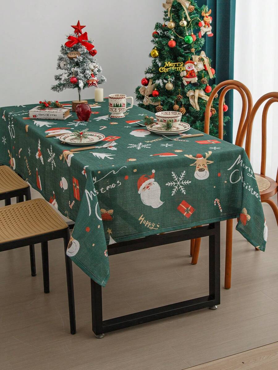 1 Miếng Màu xanh lá Giáng sinh Khăn trải bàn Polyester Chất xơ Ren Cạnh Che phủ Đối với Cà phê Bàn , TV Tủ Đồ trang trí - xanh quân đội - Xem 1