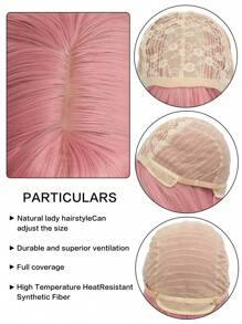 淺粉色帶瀏海長直女用假髮,女孩用粉色假髮耐高溫合成髮彩色角色扮演假髮適用於日常派對 - 粉色 - 查看 4