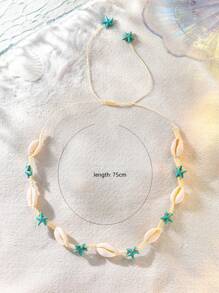 1pc Bohemian Style Colorful Seashell & Starfish Necklace For Women, Spring/Summer - Multicolor - View 5