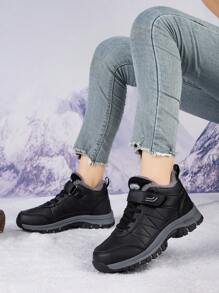 Women's Winter Warm Plush Lined Sneakers, Non-Slip Outdoor Hiking Shoes, Snow Boots, Ankle Boots - Black - View 2