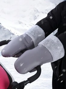 1pair Gray Baby Stroller Warm Gloves With Waterproof Fabric Lining - Grey - View 1