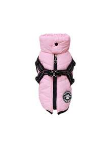 寵物狗胸背一體式衣服,加厚高領背心,適用於秋冬季節 - 黑色 - 查看 5