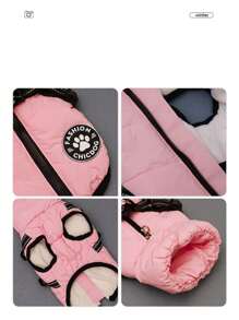 寵物狗胸背一體式衣服,加厚高領背心,適用於秋冬季節 - 黑色 - 查看 3