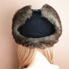 1pc Women's Black Faux Rabbit Fur Earflap Hat, Warm Plush Windproof Cap For Outdoor Activities, Winter - Black - View 3
