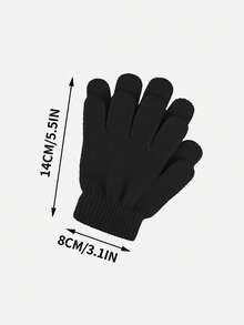 6對兒童純色針織暖手套,可指尖式設計,適用於幼稚園和小學生 - 黑色 - 查看 6