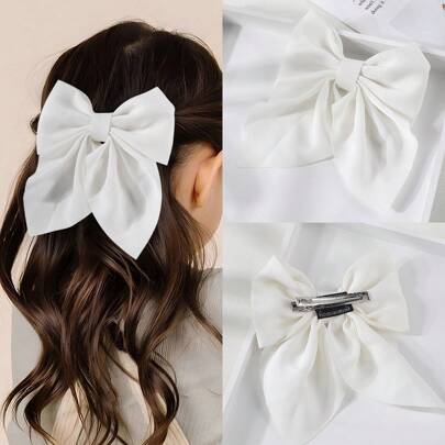 1入組少女簡約優雅韓式白色蝴蝶結髮夾,適用於日常使用