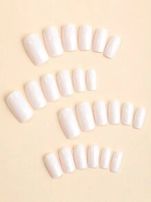 24入組中號光澤正方形假指甲，乳白色貼在指甲上，紮實黏貼，極簡風假指甲，適合女性和女孩日常穿著+ 1件果凍膠+ 1個磨板，假指甲用品 - 彩色 - 查看 2