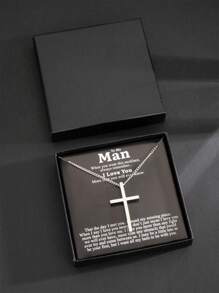 1pc Stainless Steel Cross Pendant Necklace With Gift Box, Perfect As A Gift For Boyfriends To Wish For Peace - Silver - View 1