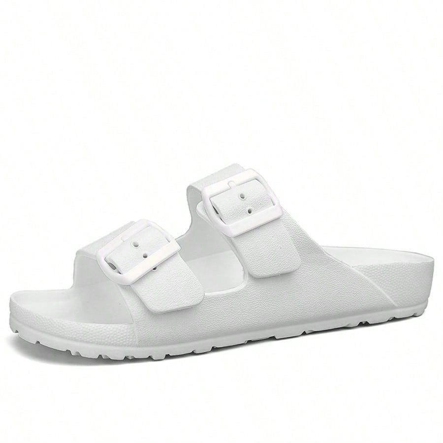 Sandalias planas de deslizamiento con punta redonda, sólido negro, de plástico antideslizante para hombre, de primavera a verano