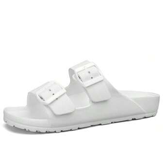 Men's Plastic Waterproof Non-Slip Solid Black Round Toe Flat Slide Sandals