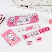 卡通文具套裝禮盒,學習用品,畢業禮物,學生獎品,可愛鉛筆,節日禮物 - 淺粉色 - 查看 3