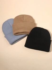 3pcs 1-12Y Girl Y2k Toddler Kids Knitted Winter Warm Cute Baby Boy Girl Beanie Hat Black Newborn Babies Bonnet Beanies - Multicolor - View 2