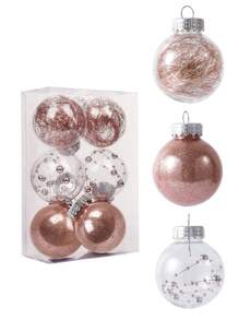 6 件玫瑰金 2.16 英寸（5.5 厘米）透明圣诞饰品，宠物 DIY 装饰吊坠，闪亮节日装饰球，充满串珠链，适合生日派对和婚礼装饰最佳礼物 - 金色 - 查看 1