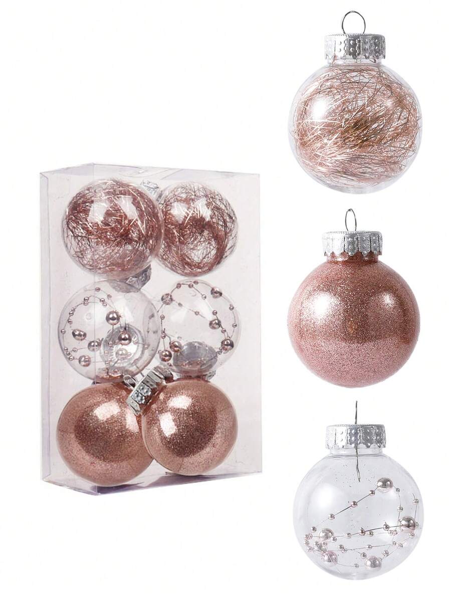 6 件玫瑰金 2.16 英寸（5.5 厘米）透明圣诞饰品，宠物 DIY 装饰吊坠，闪亮节日装饰球，充满串珠链，适合生日派对和婚礼装饰最佳礼物 - 金色 - 查看 1