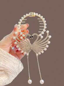 1 件女士金色人造珍珠水钻发夹发髻配饰，流苏人造珍珠发夹适合日常佩戴（人造珍珠上有一些轻微划痕，这是正常现象，不会影响正常使用）爪夹发夹发夹，学校用品，人造珍珠发饰