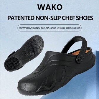 1 双专业防滑厨师工作鞋男女款防滑餐饮服务餐厅厨师一脚蹬休闲鞋男女通用鞋防滑轻便防水耐油医院医生护士手术工作鞋酒店厨房花园浴室建筑鞋 9019