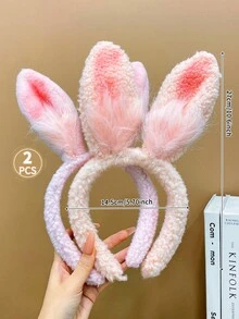 Chicas 2 piezas Cintas para el pelo rosado & blanco felpa con oreja de conejo - Multicolor - Ver 7