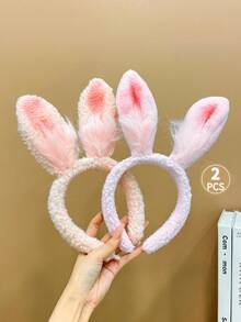 Chicas 2 piezas Cintas para el pelo rosado & blanco felpa con oreja de conejo - Multicolor - Ver 5