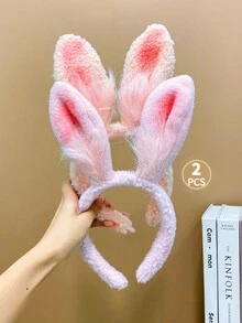 Chicas 2 piezas Cintas para el pelo rosado & blanco felpa con oreja de conejo - Multicolor - Ver 3