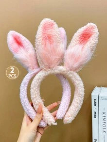 Chicas 2 piezas Cintas para el pelo rosado & blanco felpa con oreja de conejo - Multicolor - Ver 2
