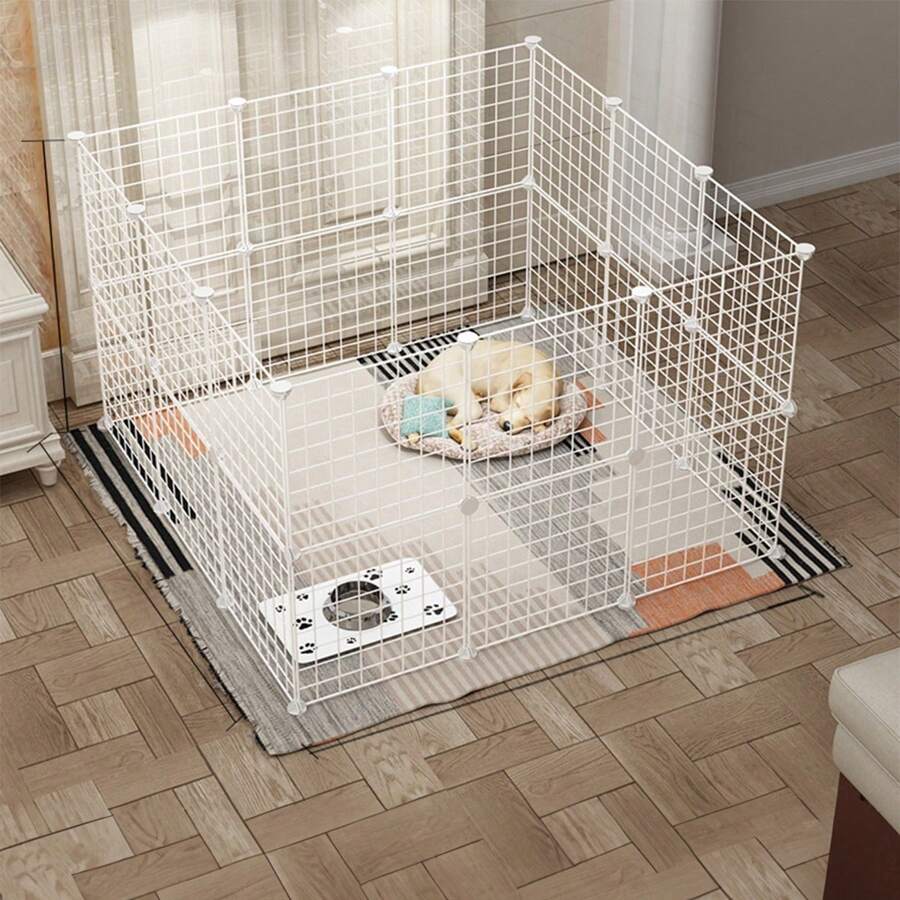 白色diy鐵網寵物圍欄,中小型犬室內籠,圍欄門,狗屋,隔離門,狗攔,保護屏障,自由組合