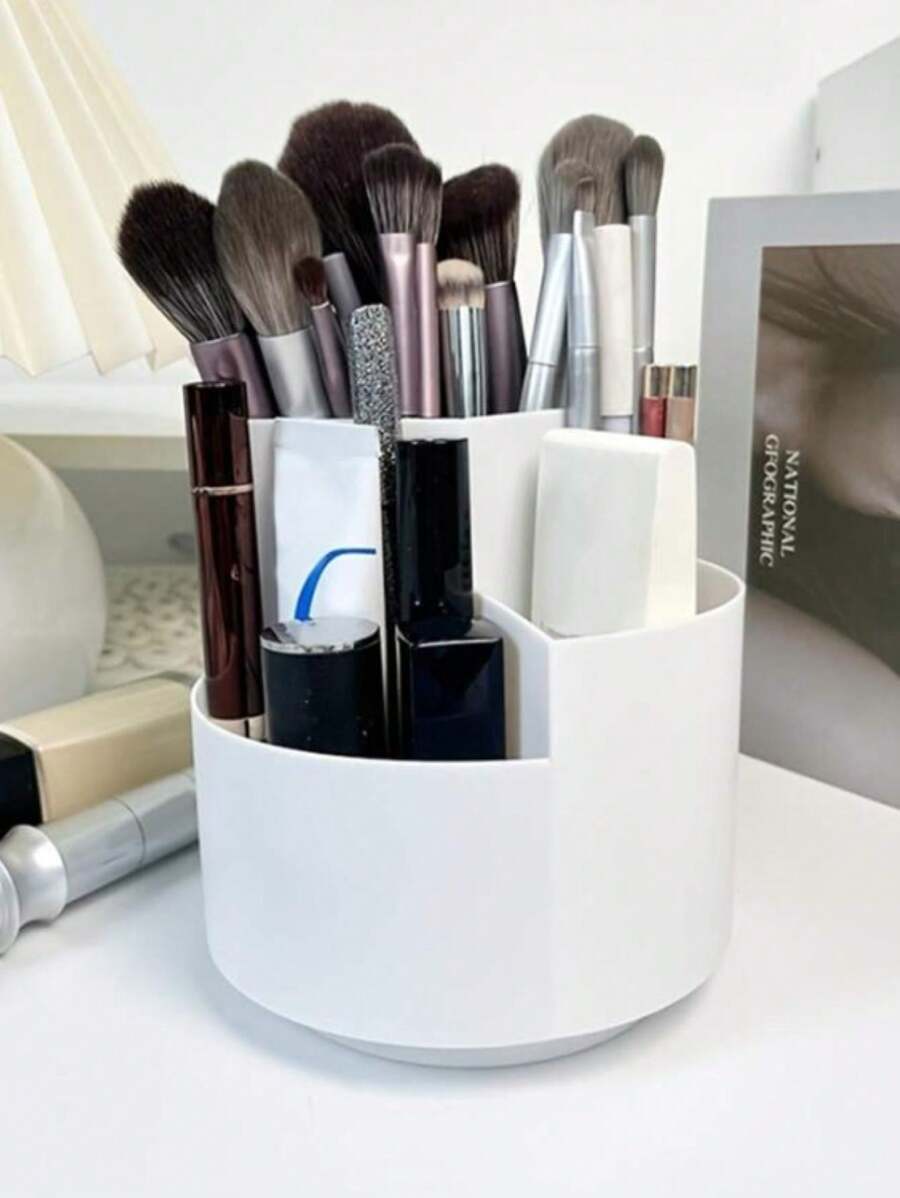 1pc 360-degree Rotating Storage Rack For Stationery, Cosmetics And Daily Essentials - White - View 1