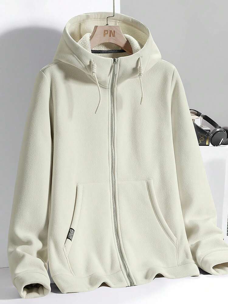 Sudadera De Polar Sólido Con Color Para Mujeres - Blanco - Añade 1