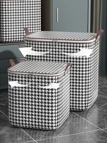 1pc Houndstooth Print Clothes Storage Bag - Black and White - View 5