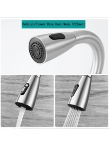 1件304不銹鋼拉出式廚房水龍頭,設有雙出水口,可適用於洗菜盆和水槽,包括軟管和旋轉裝置 - 銀色 - 查看 3