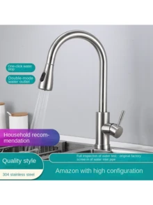 1件304不銹鋼拉出式廚房水龍頭,設有雙出水口,可適用於洗菜盆和水槽,包括軟管和旋轉裝置 - 銀色 - 查看 2