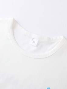 Annil 青少年男童春秋季純棉肌膚親和性圓領長袖白色睡衣套裝