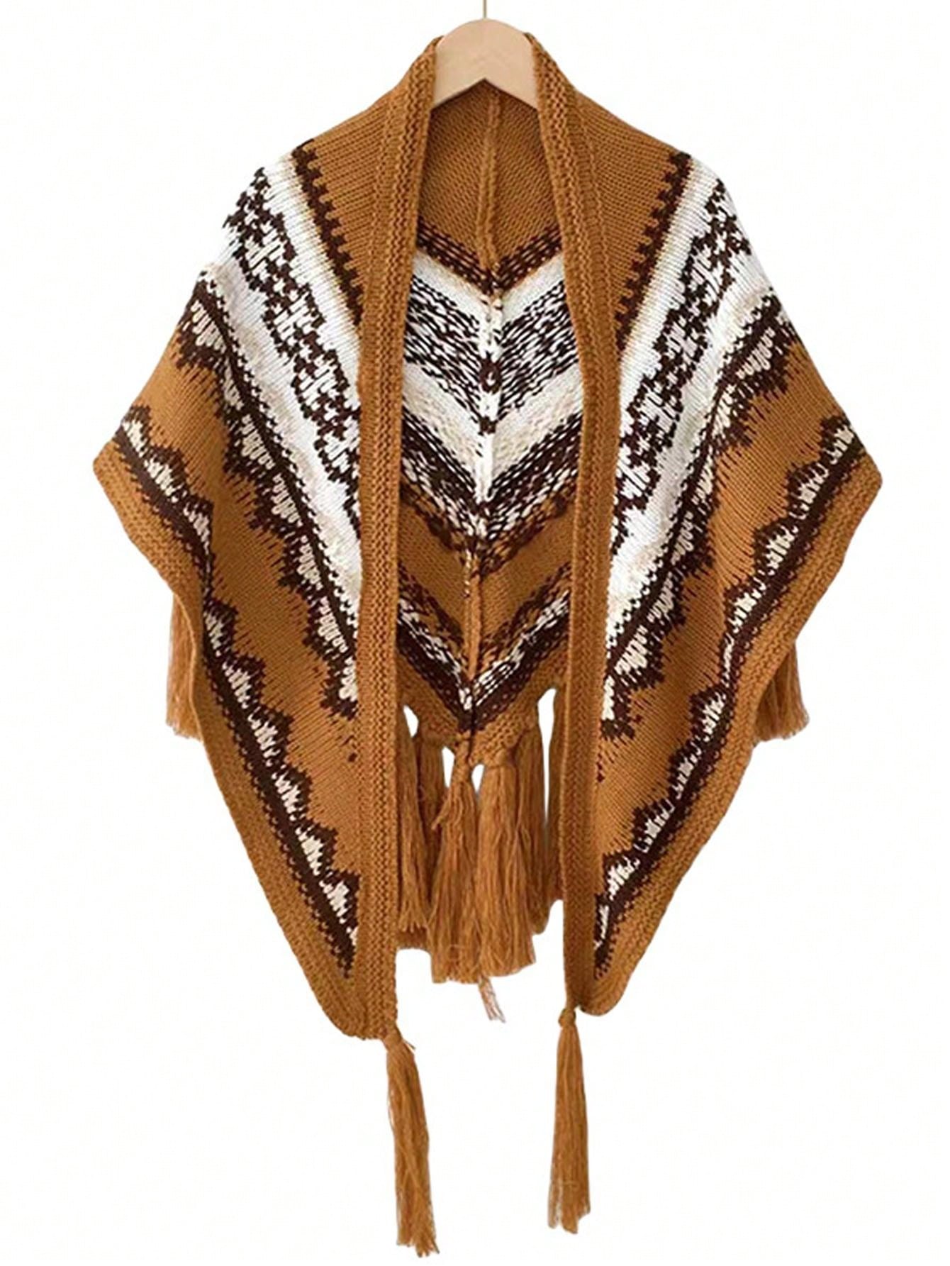 1pc Women's Bohemian Style Tassel Knitted Shawl Suitable For Commuting, Air Conditioned Room