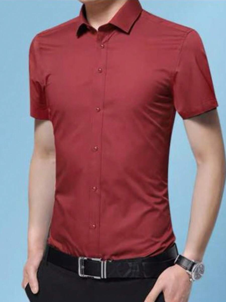 Men Shirts - 酒紅色 - 查看 1