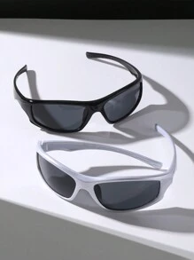 2pcs Men's Multi-Color Pink Wrap Around Y2K Aesthetic Sports Fashion Glasses, Suitable For Outdoor Cycling, Couple Fashion Eyewear For Summer Beach Vacation,Outdoor,Travel - Multicolor - View 2