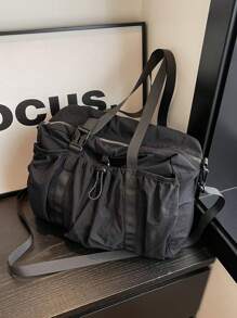 大容量運動/購物/通勤/休閒手提包，帶多隔間和多個口袋 - 黑色 - 查看 3