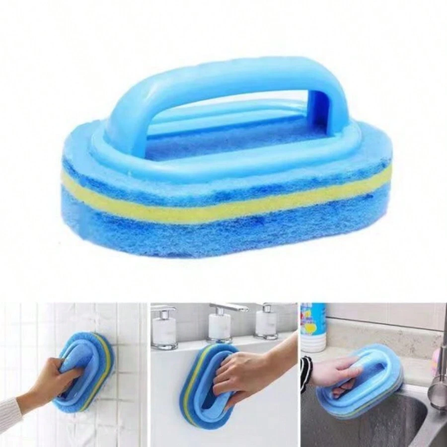 1pc Handle Sponge Cleaning Brush For Kitchen Cleaning, Pot Cleaning And Sponge Magic Eraser Brush For Tile Cleaning - Blue - View 1