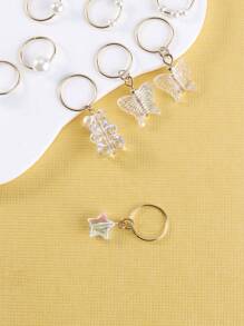 14入組白珍珠星熊蝴蝶造型髮圈