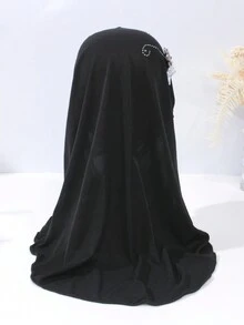 1pc Children's Black Rhinestone & Flower Decor Sunproof, Warm-keeping, Protective, And Simple Headscarf Suitable For Outdoor Activities And Daily Use - Black - View 3