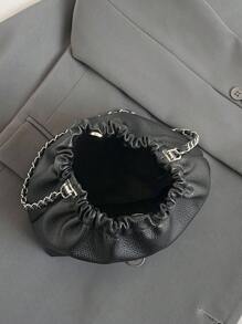 件女式黑色 PU 包，搭配金色鏈條和磁性按扣，適合日常使用女士斜背包 PU 皮革褶皺手提包防水時尚單肩包旅行女士日常手提包 - 黑色 - 查看 6