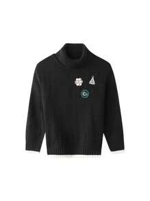 Annil 青少年男女冬季時尚保暖極簡高領毛衣黑色 - 黑色 - 查看 1