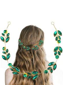 1pc Green Rhinestone Decor Soft Chain Hair Band For Women Bridal Headpiece - Green - View 1