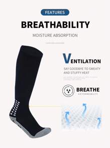 1雙男士專業長款足球襪,厚實防滑毛巾底部表現過膝運動襪 - 黑色 - 查看 5