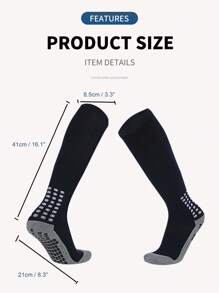 1雙男士專業長款足球襪,厚實防滑毛巾底部表現過膝運動襪 - 黑色 - 查看 7