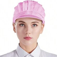 1頂粉紅色廚師帽,男女廚房防塵工作車間帽,食品工廠工作帽 - 粉色 - 查看 3